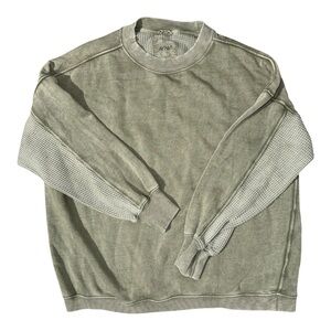 aerie Men's Olive Green Washed Crewneck Sweater